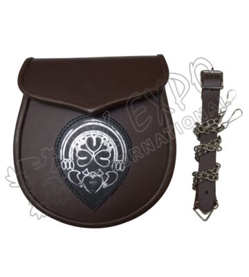 Black Leather Celtic Embossed Brown Leather Sporran