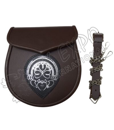 Black Leather Celtic Embossed Brown Leather Sporran